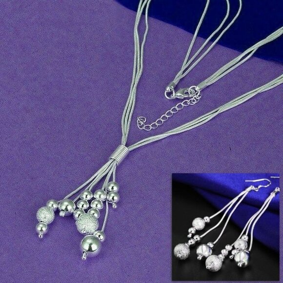 Giavanna Bouquet Multi Layer Sterling Silver Bead Necklace and Earrings Gift Set - Picture 5 of 9